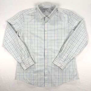 Mizzen Main Men's Large Trim No Tuck Dress Shirt White Plaid Performance Stretch